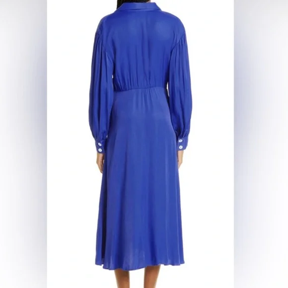 Farm Rio bright blue long dress with button front and beaded belted waist Medium - Picture 2 of 10